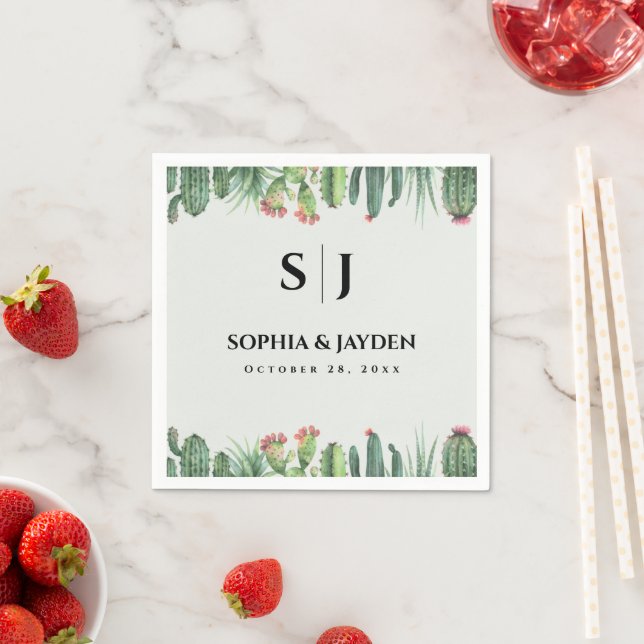 Cactus Watercolor Sage Garden Desert Wedding Napkin (Insitu)