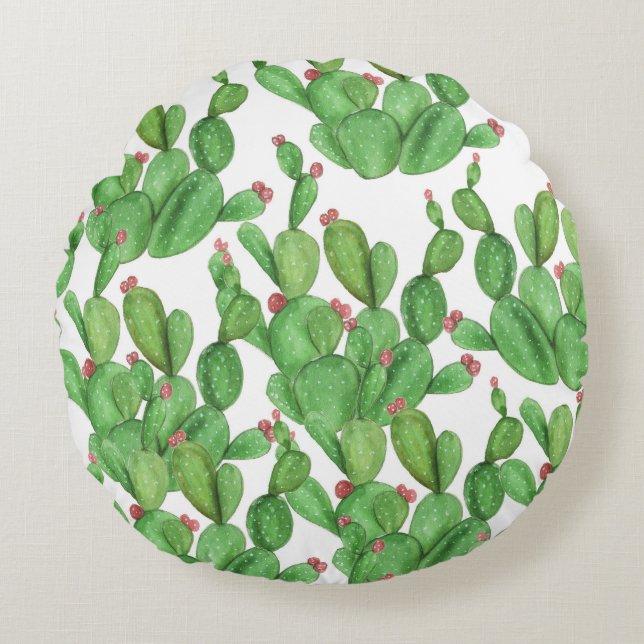 Cactus Watercolor: Seamless Pattern Background Round Cushion (Front)