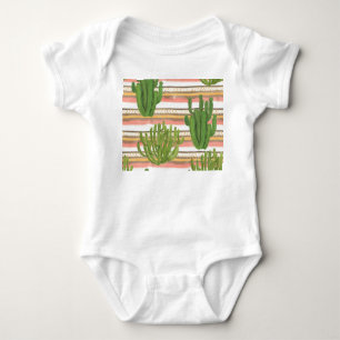 Cactus watercolor, stripe background, seamless pat baby bodysuit