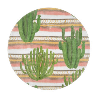 Cactus watercolor, stripe background, seamless pat cutting board