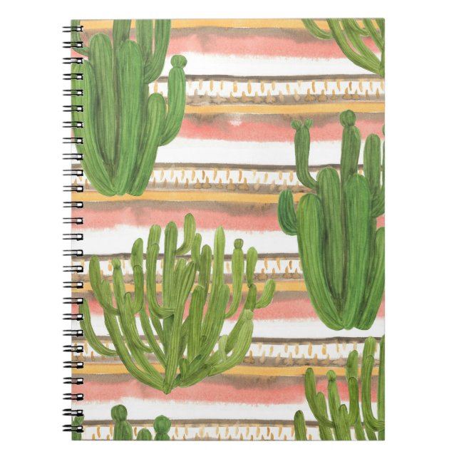 Cactus watercolor, stripe background, seamless pat notebook (Front)