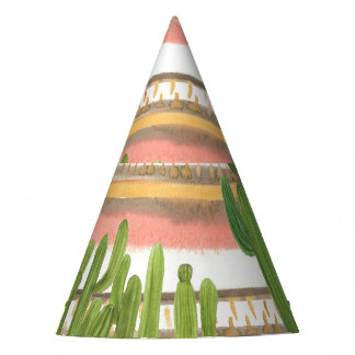 Cactus watercolor, stripe background, seamless pat party hat