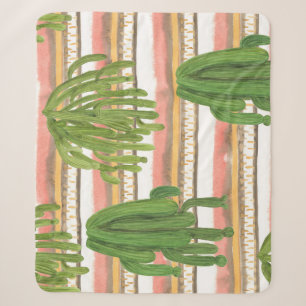 Cactus watercolor, stripe background, seamless pat sherpa blanket