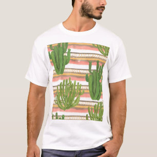 Cactus watercolor, stripe background, seamless pat T-Shirt