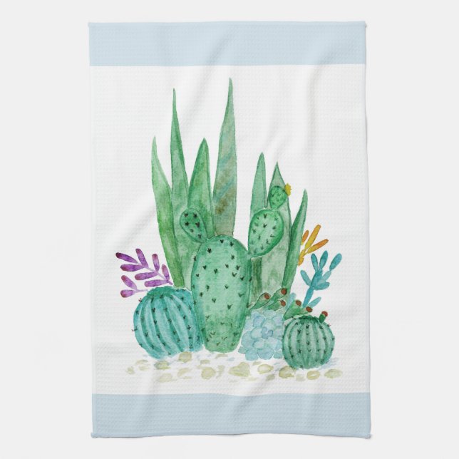Cactus, watercolor tea towel (Vertical)