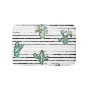 Cactus Watercolor: Vintage Pen Drawing. Bath Mat