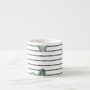 Cactus Watercolor: Vintage Pen Drawing. Espresso Cup