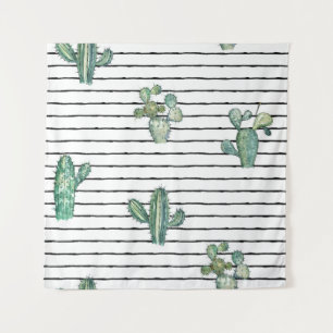 Cactus Watercolor: Vintage Pen Drawing. Tapestry