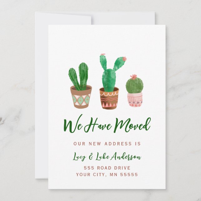 Cactus We Have Moved Announcement Card (Front)