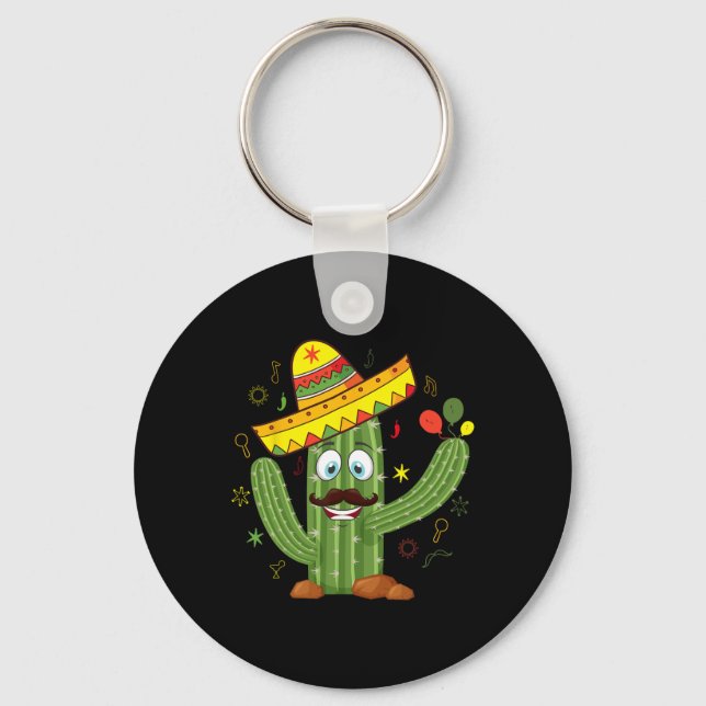 Cactus Wearing Sombrero Mexican Fiesta Cinco De Ma Key Ring (Front)