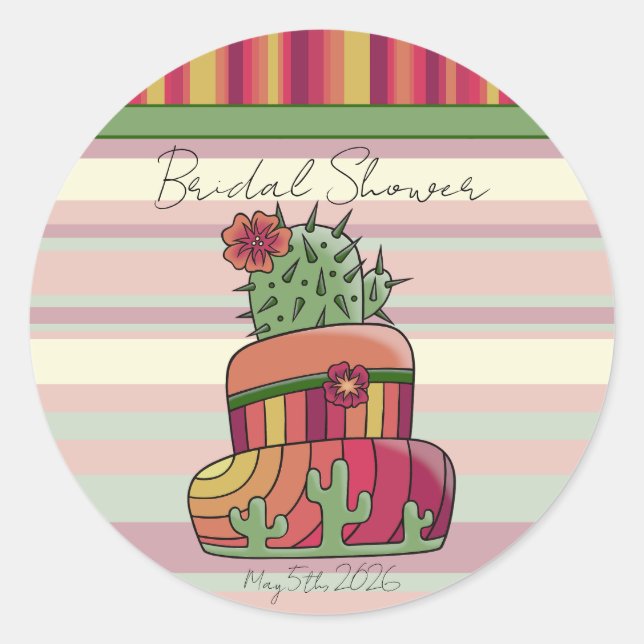 Cactus Wedding "Bridal Shower" Sticker (Front)