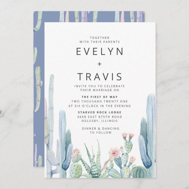 Cactus Wedding Invitation (Front/Back)