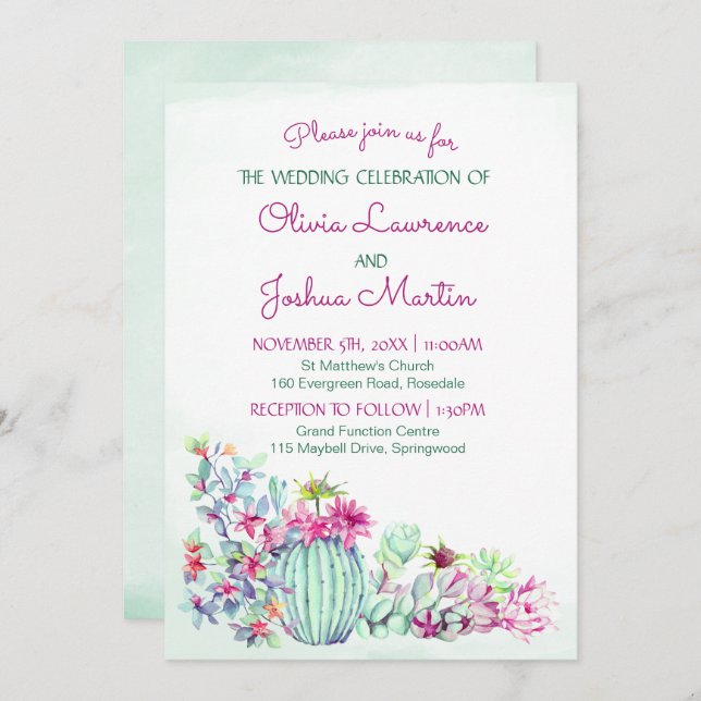 Cactus Wedding Invitations (Front/Back)