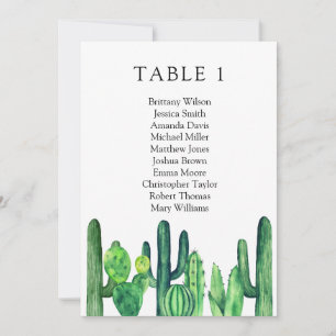 Cactus wedding seating chart. Green table plan Invitation