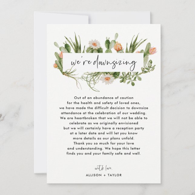 Cactus Wedding Update Downsize Photo Announcement (Front)
