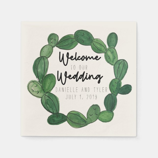 Cactus Wedding: Welcome Napkin (Front)