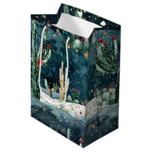 Cactus Western Cowboy Cowgirl Christmas Medium Gift Bag