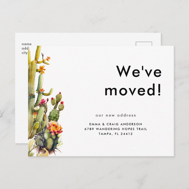 Cactus We've Moved Postcard (Front/Back)
