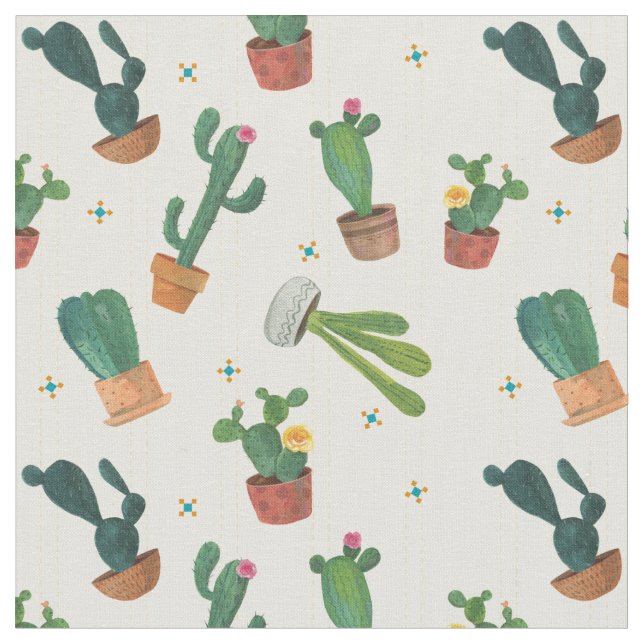 Cactus Whimsy Toss Print Fabric (Close Up)