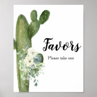 Cactus White Flowers Baby Shower Favour Sign