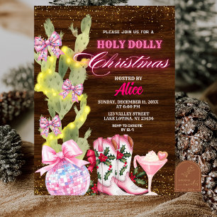 Cactus Wild West Pink Girl Christmas Party Invitation