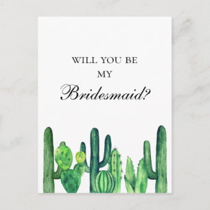 Cactus will you be my bridesmaid. Green cacti Invitation Postcard