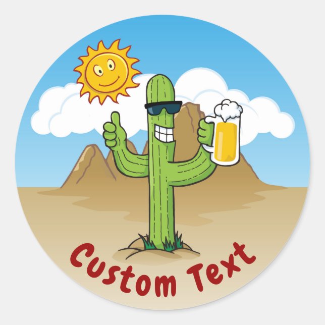 Cactus with Beer Classic Round Sticker (Front)
