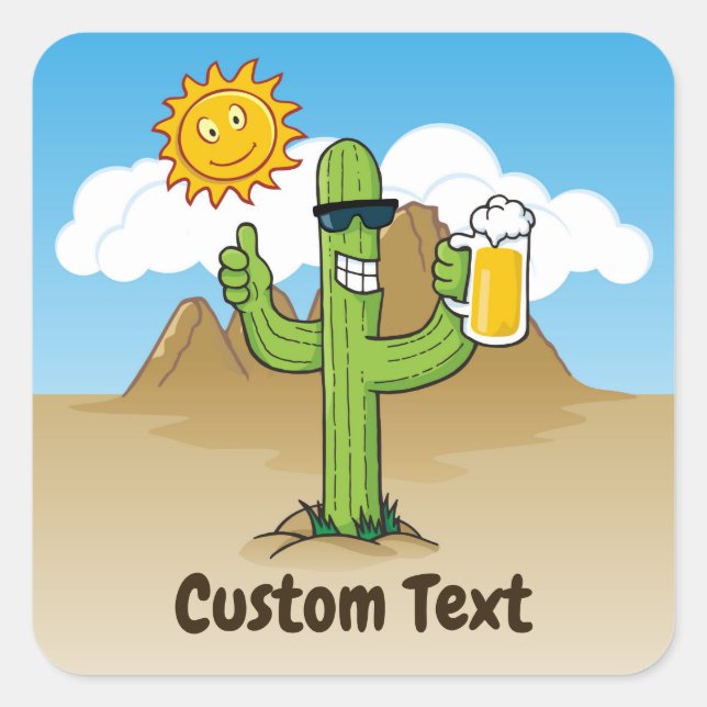 Cactus with Beer Square Sticker (Front)