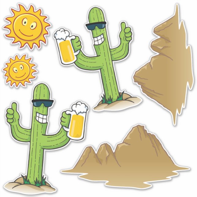 Cactus with Beer Sticker Set (Front)