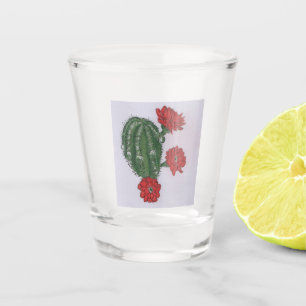 Cactus With Red Flowers 2 Shot Glass