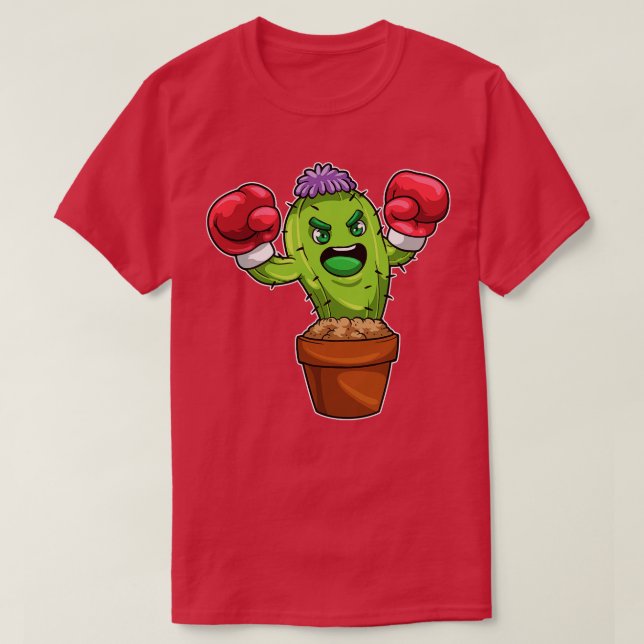 Cactus with Spines as Boxer with Boxing gloves T-Shirt (Design Front)