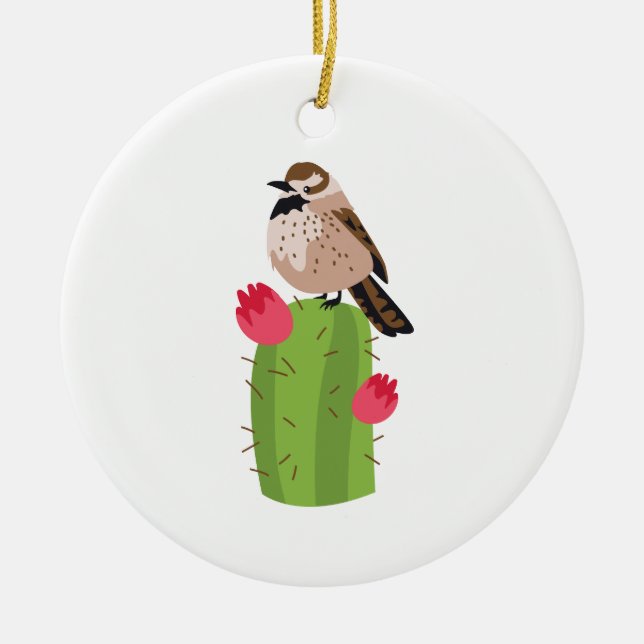 Cactus Wren Ceramic Tree Decoration (Front)