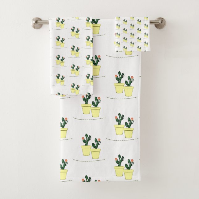 Cactus Yellow Bathroom Towel Sets (Insitu)