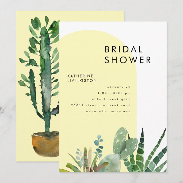 Cactus Yellow Geometric Bridal Shower  Invitation (Front/Back)