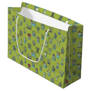 Cactuses and Succulents Plants Hand Drawn Pattern Large Gift Bag