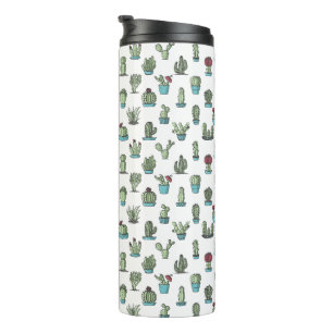 Cactuses and Succulents Plants Hand Drawn Pattern Thermal Tumbler