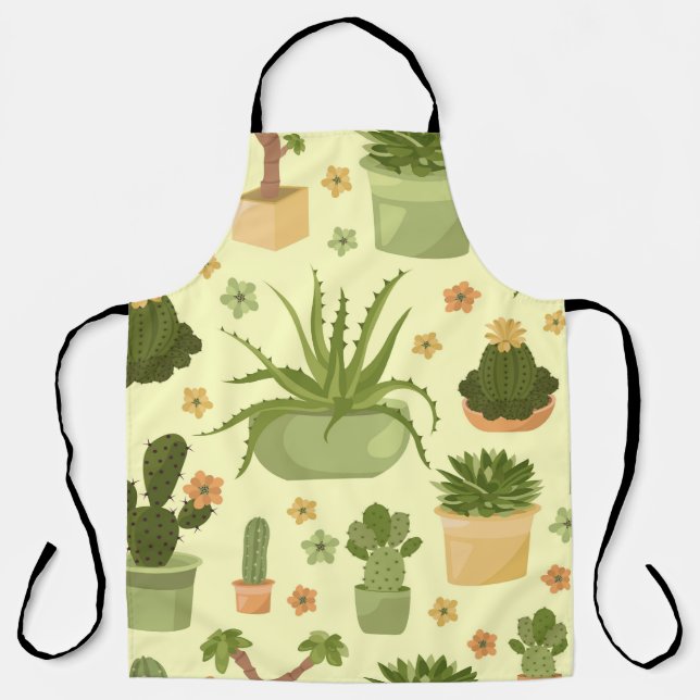 Cactuses and succulents seamless pattern. Housepla Apron (Front)