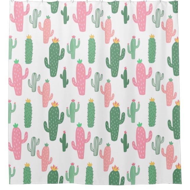 Cactuses pattern kids bathroom shower curtain (Front)