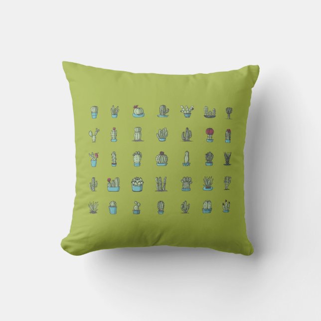 Cactuses Succulents Plants Hand Drawn Botanical Cushion (Front)