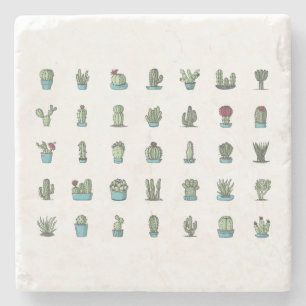 Cactuses Succulents Plants Hand Drawn Botanical Stone Coaster