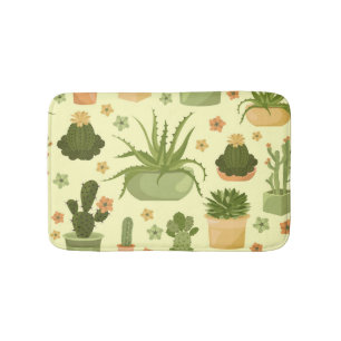 Cactuses, succulents: vintage houseplants pattern. bath mat