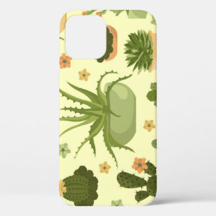 Cactuses, succulents: vintage houseplants pattern. iPhone 12 case