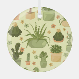 Cactuses, succulents: vintage houseplants pattern. glass tree decoration