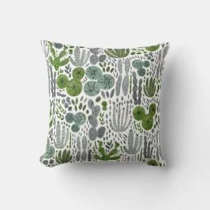 Cactuses Watercolor Hand Painted Pattern Cushion