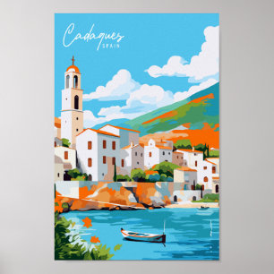 Cadaques Spain vintage travel place illustration Poster