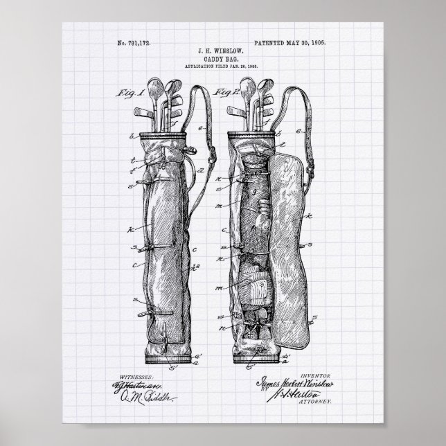 Caddy Bag 1905 Patent Art - Lined Peper Poster (Front)