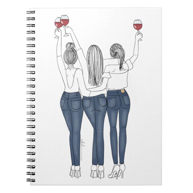 Caderno Desenho Amigas com Vinho Notebook (Front)