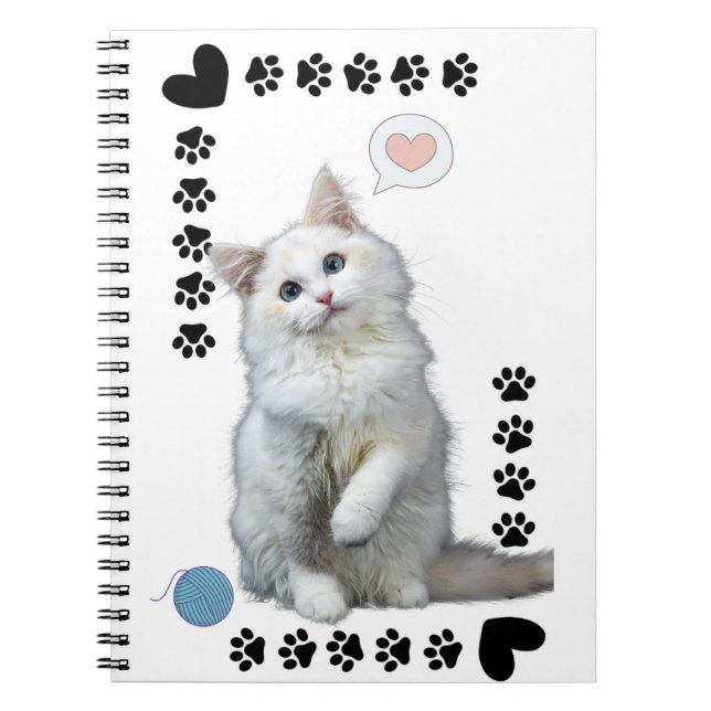 Caderno Espiral com Foto Gatinho Branco Notebook (Front)