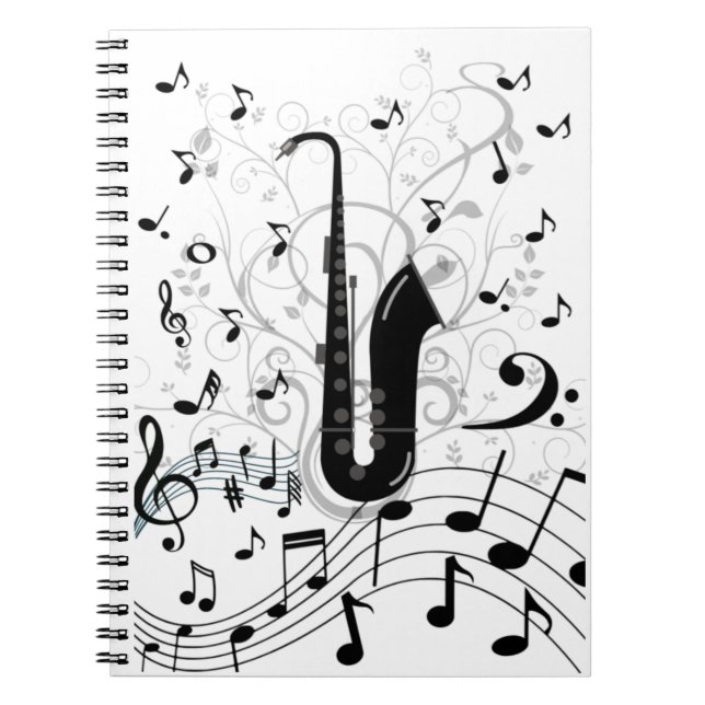 Caderno Espiral musical com saxofone Notebook (Front)