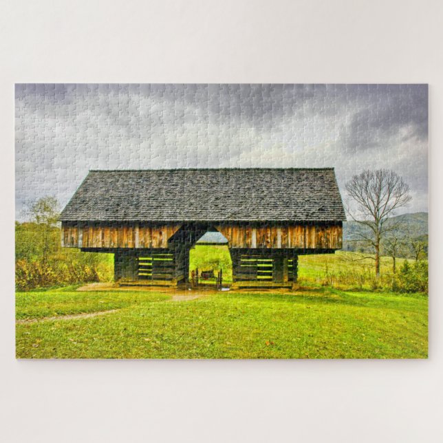 Cades Cove Cantilever Barn Travel Photography Jigsaw Puzzle (Horizontal)